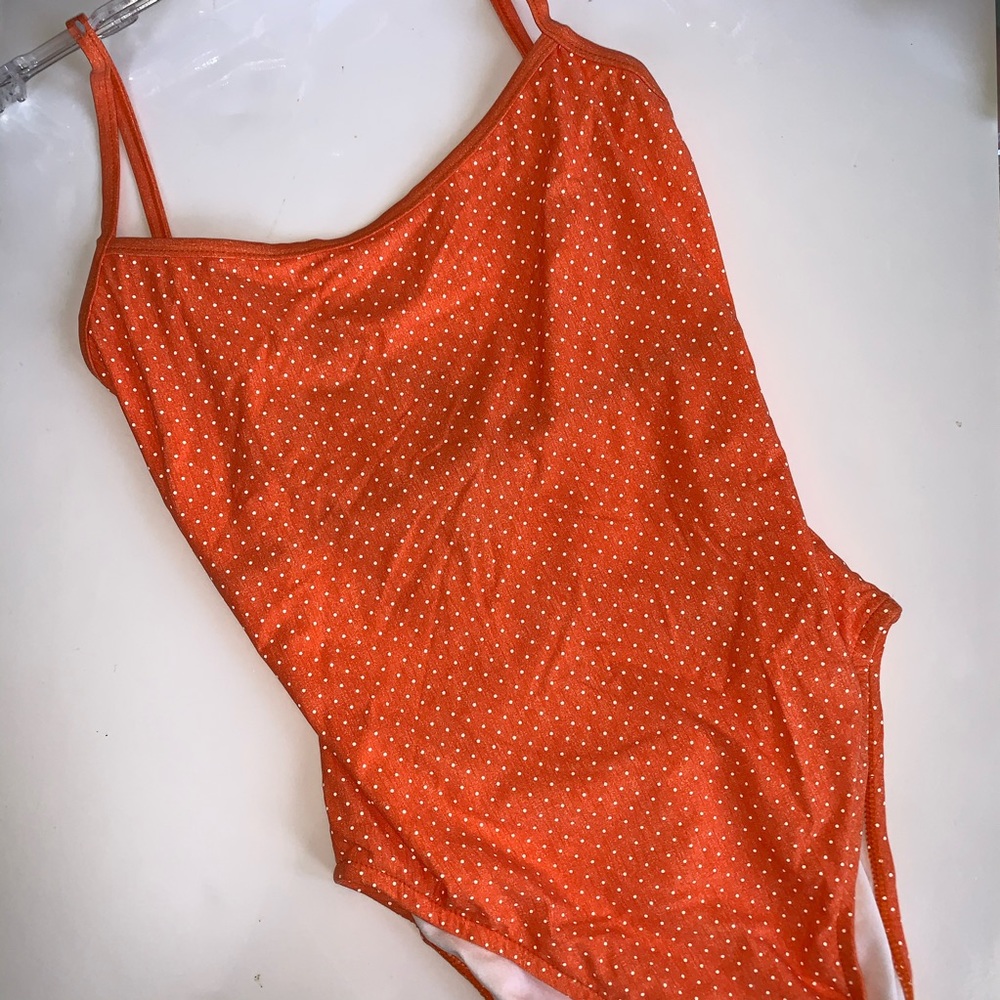 NWT 90s Vintage Orange Polka Dot One Piece Bikini